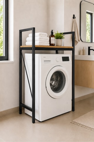 Lifos Çam/siyah Raflı Çamaşır Makinesi Dolabı Kurutma Makinesi Dolabı Metal Banyo Dolabı