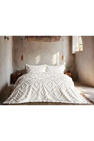 Iskandinav Ekru Çift Kişilik Yatak Örtüsü 240 X 250 Cm Ve 2 Adet Yastık