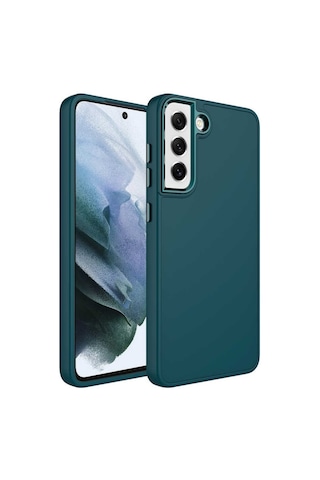 Samsung Galaxy Uyumlu S21 Fe Renkli Metal Kamera Çerçeveli First Class İçi Kadife Lansman Kılıf - Petrol Mavisi