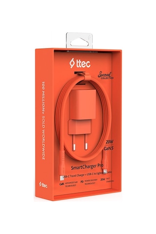 Ttec Smartcharger Gan 20w Pd Seyahat Hızlı Şarj Aleti + Usb-c - Lightning 120cm Kablo Neon 2scg20ln
