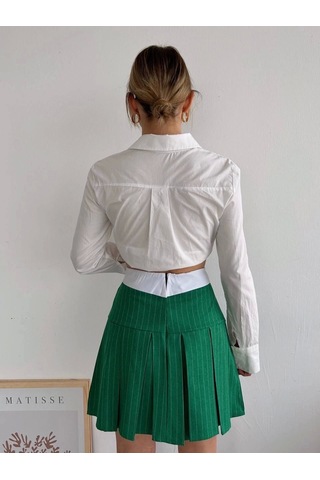 Çizgili Pileli Etek Yeşil