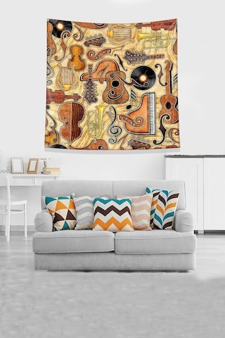 Pelangi Turuncu Müzik Aletleri Leke Tutmaz Kadife Kumaş Duvar Örtüsü Duvar Halısı Tapestry Kwll320, 35 X 50 Diğer