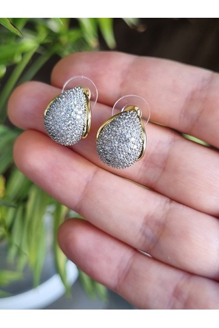 Damla Detay Zirkon Minimal Küpe Altın