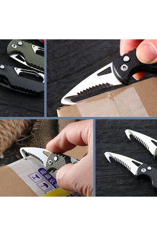 Omeniv Anahtarlık Karabiner Çelik Kamp Çakı Testere Kamp Bıçak Outdoor Siyah
