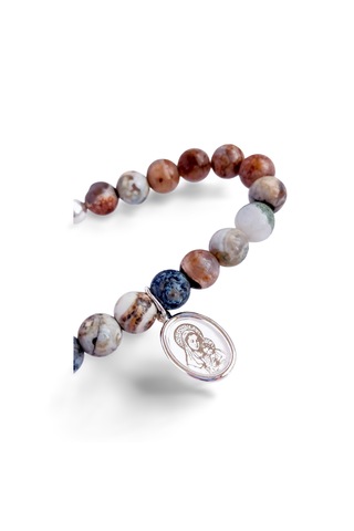 Gümüş Akik Doğal Taşlı Meryem İsa Tasarım Kadın Bileklik Gümüş