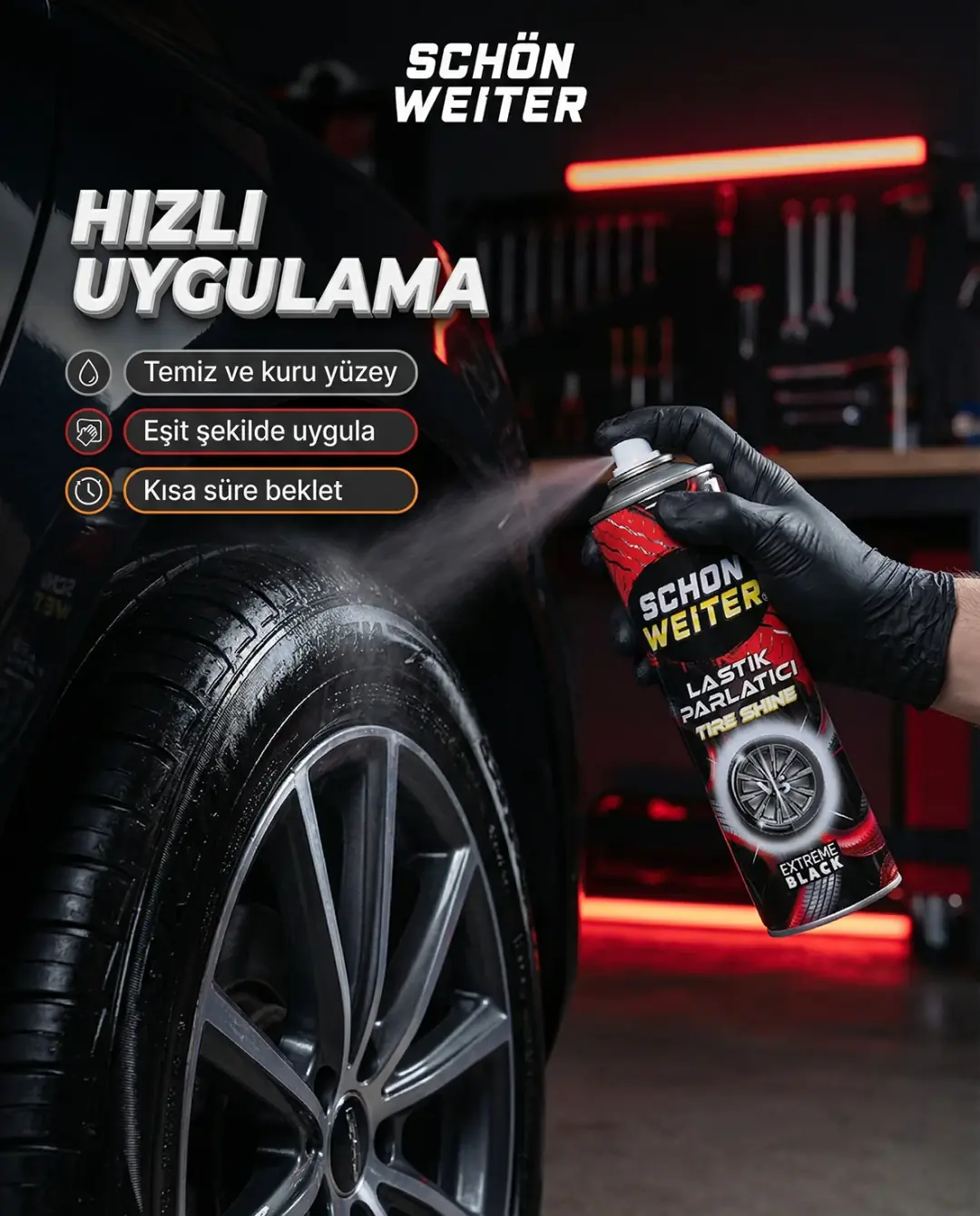 Araç Oto Lastik Parlatıcı Ve Koruyucu Aerosol Sprey 500 Ml