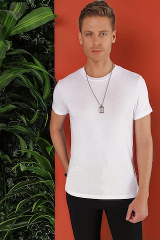 Efor Slim Fit Bisiklet Yaka Düz Pamuklu Beyaz Tişört Ts 823 Beyaz