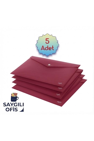 Kırmızı A4 Çıtçıtlı Dosya Şeffaf Renkli Zarf Dosya 5 Adet 20x30 Cm Çıt Çıtlı Dosya