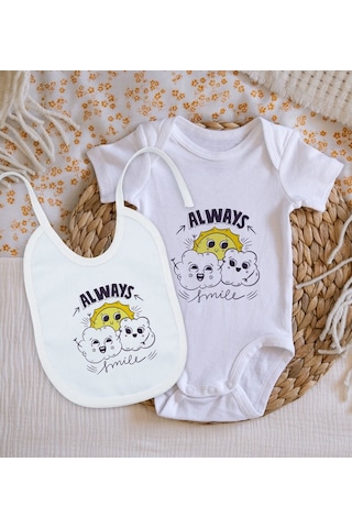 Bitmeyenkartus Bk Kids Always Smile Tasarımlı Bebek Body Zıbın Ve Mama Önlüğü He Çok Renkli