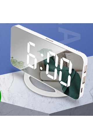 Monozone Aynalı Çift Usb Li Masa Saati Alarmlı Dijital Ev Ofis