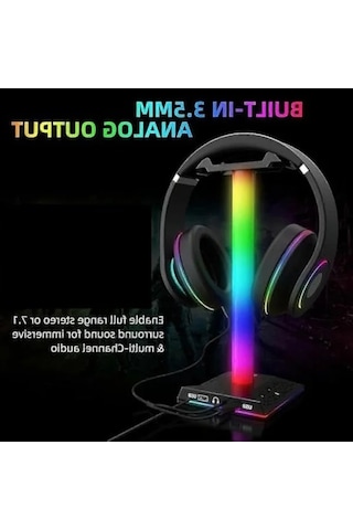 Rgb Işıklı Kulaklık Tutucu, Usb Hub İle Dokunmatik Kontrol Ve Kaymaz Taban