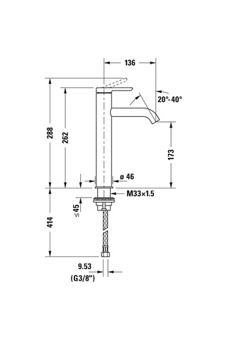 Duravit C.1 Tezgah Üstü Lavabo Bataryası L Boy Mat Siyah, C11030002046 Siyah