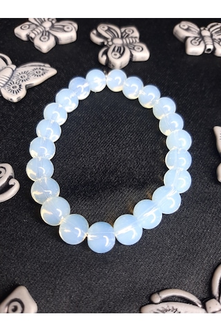 Mryart Doğal Ay Taşı Görünümlü Cam Bileklik Opal Görünümlü Unisex Duygusal Denge Ve Şıklık Beyaz