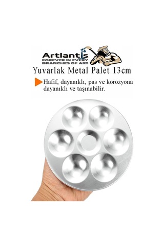 Yuvarlak Metal Palet 1 Adet Metal Boya Paleti 7 Hazneli 13 Cm Paslanmaz Resim Boyama Paleti Fırça Hediyeli