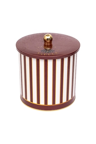 Circus Cream Desenli Topuz Kulplu Yuvarlak Metal Saklama Kabı 17.5 x 18 CM 4.1 L