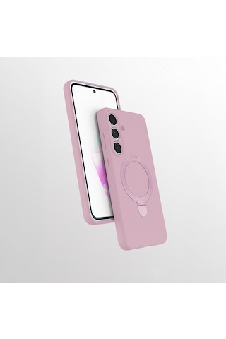 Samsung Galaxy Uyumlu S24 Fe Kılıf M-safe Şarj Özellikli Standlı Zore Samara Kapak Pembe