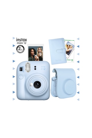 Fujifilm Instax Mini 12 Fotoğraf Makinesi + 10'lu Film + Laporta Albüm + Deri Kılıf Seti Mavi