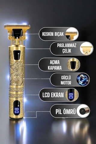 Tıraş Makinesi Şarjlı Profesyonel Saç Kesme Makinesi Gold Çizik Tıraş -