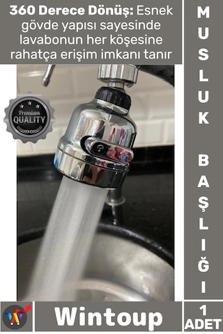 Musluk Aparat Esnek Tazyikli Krom 3 Fonksiyonlu Mutfak Lavabo Başlığı 360 Derece Döner Musluk Ucu