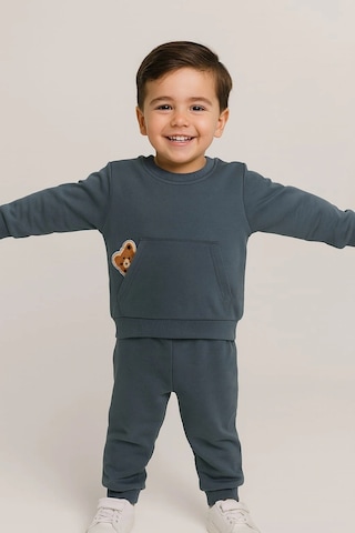Erkek Çocuk Ayıcık Detaylı 2 Li Takım %100 Pamuk Füme