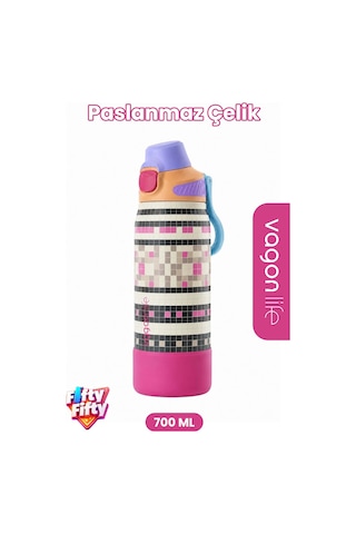 700 Ml Tek Kapak Çift Kullanım Pipetli Rahat İçim Kulplu Paslanmaz Çelik Termos Ffvgn1112-700ml Mor