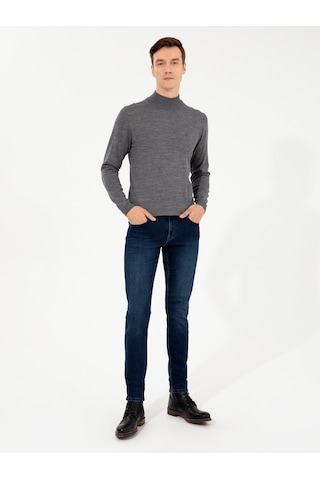 Cacharel Füme Slim Fit Yarım Balıkçı Basic Triko Kazak Gri