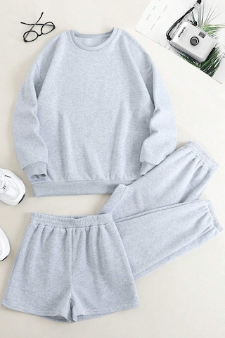 3'lu Sweat Short Eşofman Altı Takım Gri