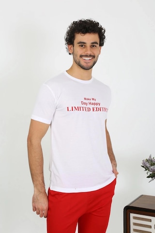 Lenaca Erkek Kısa Kol Penye Beyaz Pijama Takımı Beyaz
