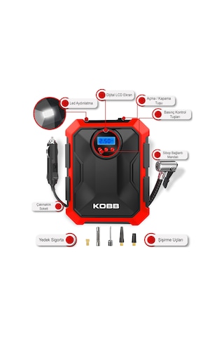Kobb Kb200 12volt 150 Psı Ayarlanabilir Dijital Basınç Göstergeli Hava Lastik Şişirme Pompası Fr Kb200