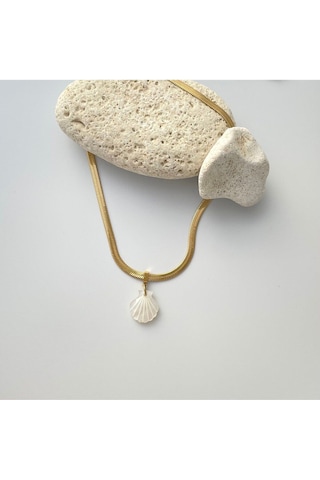 Sedef Taşlı Deniz Kabuğu İtalyan Zincir Çelik Kolye