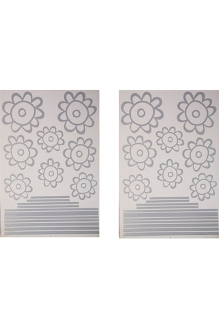 Duvar Süsü Sticker 2 Adet Gri Papatyalı Şeffaf Filmli Pvc 48x33
