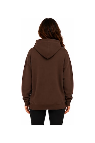Herkesemoda Renkli Kurdeleler Baskılı Kapüşonlu 2 İplik Şardonlu Sweatshirt Kahverengi