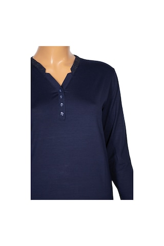 Cimariva Kadın Neval Büyük Beden V Yaka Taşlı Lacivert Bluz