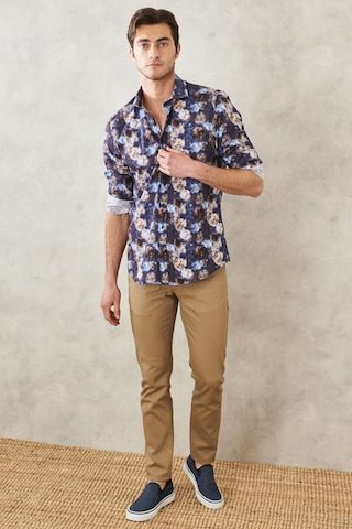 AC&Co / Altınyıldız Classics Erkek Lacivert Slim Fit Dar Kesim İtalyan Yaka Baskılı Gömlek 4A2022200019LACXL Lacivert