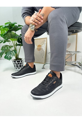 Günlük Erkek Sneaker Bağcıklı Dikişli Hafif Rahat Yürüyüş Spor Ayakkabı 013c Siyah- Beyaz