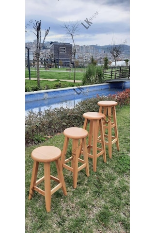 Ahşap Bar Taburesi, Ahşap Renk 28-29 Cm Oturum Çapı, 80 Cm Yükseklik, Kayın Ağacı, Vernikli Diğer
