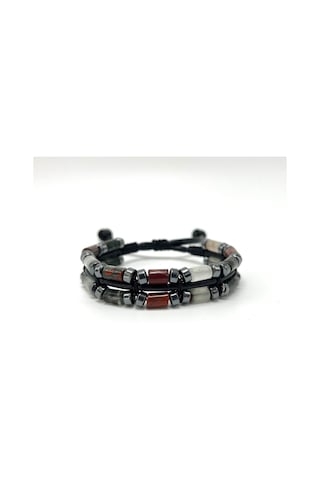 Yıldız Doğal Taş Kan Taşı Ve Hematit Makrome Doğal Taş Deri Erkek Bileklik Çok Renkli