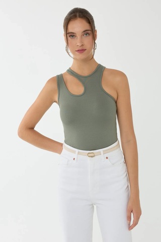 Hiccup Asimetrik Yaka Crop Top Yeşil