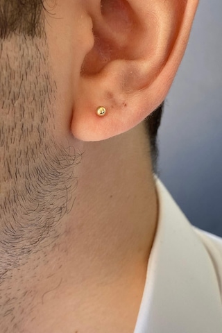 14 Ayar Altın 3 Mm Erkek Tek Küpe Sarı Altın