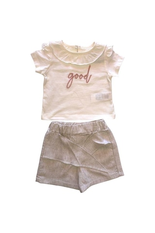 Kız Bebek Çocuk Good Yazılı Şortlu Takım-13870 Krem