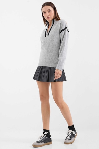 Gabria Fermuarlı Şeritli Kazak Gri