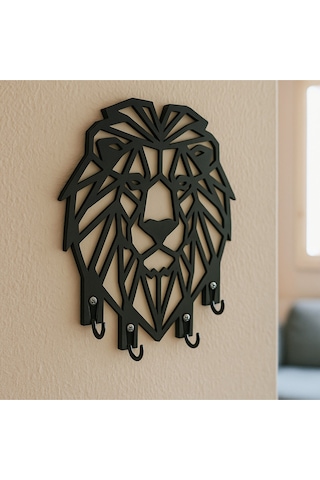 Aslan Figürlü Duvar Tipi Dekoratif Anahtarlık Askılığı Siyah - Beyaz