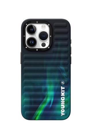 Apple Uyumlu iPhone 15 Pro Kılıf Kuzey Işıkları Desenli Youngkit Aurora Serisi Yeşil