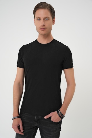 Efor Comfort Fit Bisiklet Yaka Kabartma Desenli Casual Siyah Tişört Ts 899 Siyah