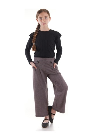 Ahengim Kız Çocuk Fırfırlı Fitilli Bluz Bol Paça Pantolon Takım Ak2405 Gül Kurusu