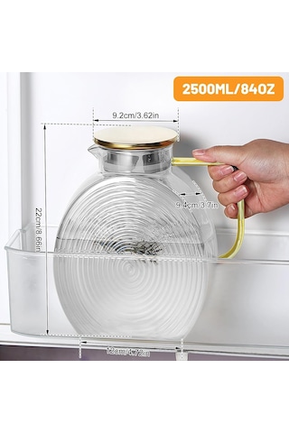 Reoona Borosilikat Cam Şeffaf Salyangoz Desenli Sürahi 2500 Ml Buzdolabı Kapağına Uygun