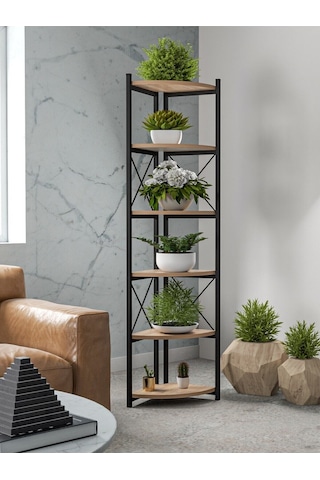 Çiçeklik Kitaplık 6 Raflı Ceviz Atlantik Çam