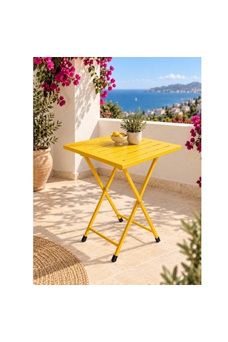 Katlanır Metal Balkon Bahçe Bistro Masa 50x50 Cm Kare Masa 75 Cm Sarı 1646