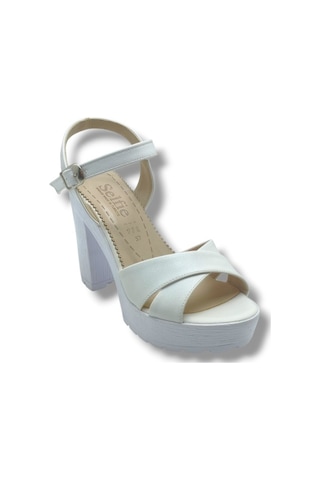 Selfie 4280-26 Cilt Çapraz Bant Platform Topuk Fashion Kadın Sandalet 11cm Beyaz