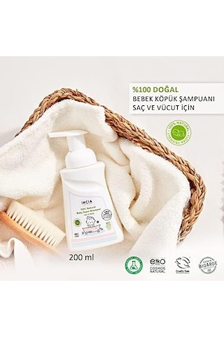 %100 Doğal Organik Sertifikalı Bebek Köpük Şampuanı Saç Vücut Lavanta Konak Önleyici Yenidoğan 200 Ml Açik Gri